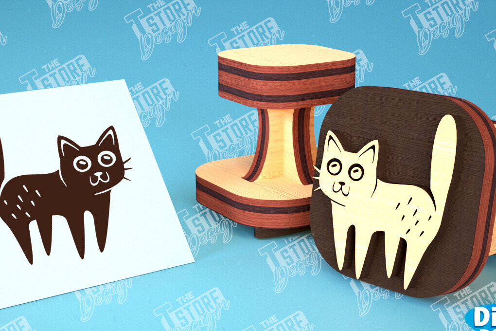 Intra απο ξύλο plywood 3mm-4mm πάχος Σφραγίδα γάτας | Παιδικό Σχέδιο | CNC Δίασταση 30x20 cm INTRAFABR-99549619