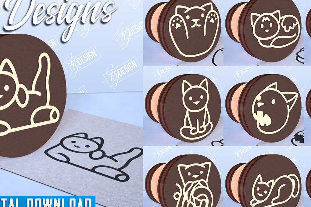 Intra απο ξύλο plywood 3mm-4mm πάχος Δέσμη Stamps Cat | Αστείες γάτες Δίασταση 30x20 cm INTRAFABR-98555378