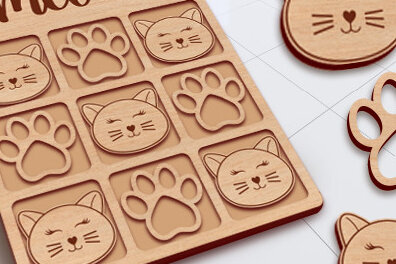 Σετ των 2 Intra απο ξύλο plywood 3mm-4mm πάχος παιχνιδιού Cat Tic Tac Toe Δίασταση 15x15 cm INTRAFABR-29029695