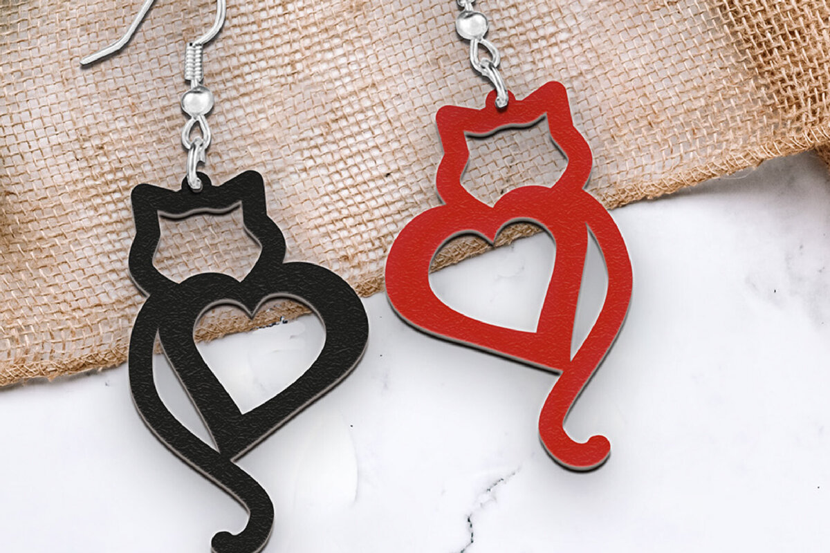 Σετ των 3 Intra απο ξύλο plywood 3mm-4mm πάχος Σκουλαρίκια Valentine Cat Σκουλαρίκια . Δίασταση 4x4 cm INTRAFABR-113162446