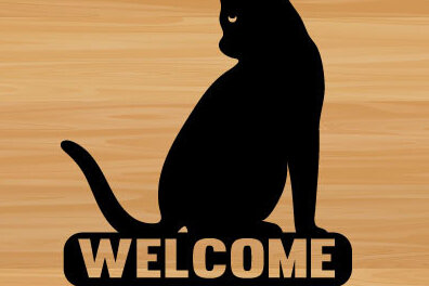 Intra απο ξύλο plywood 3mm-4mm πάχος Cat Welcome Design Διακοσμητικό τοίχου με Δίασταση 40x40 cm INTRAFABR-70293992