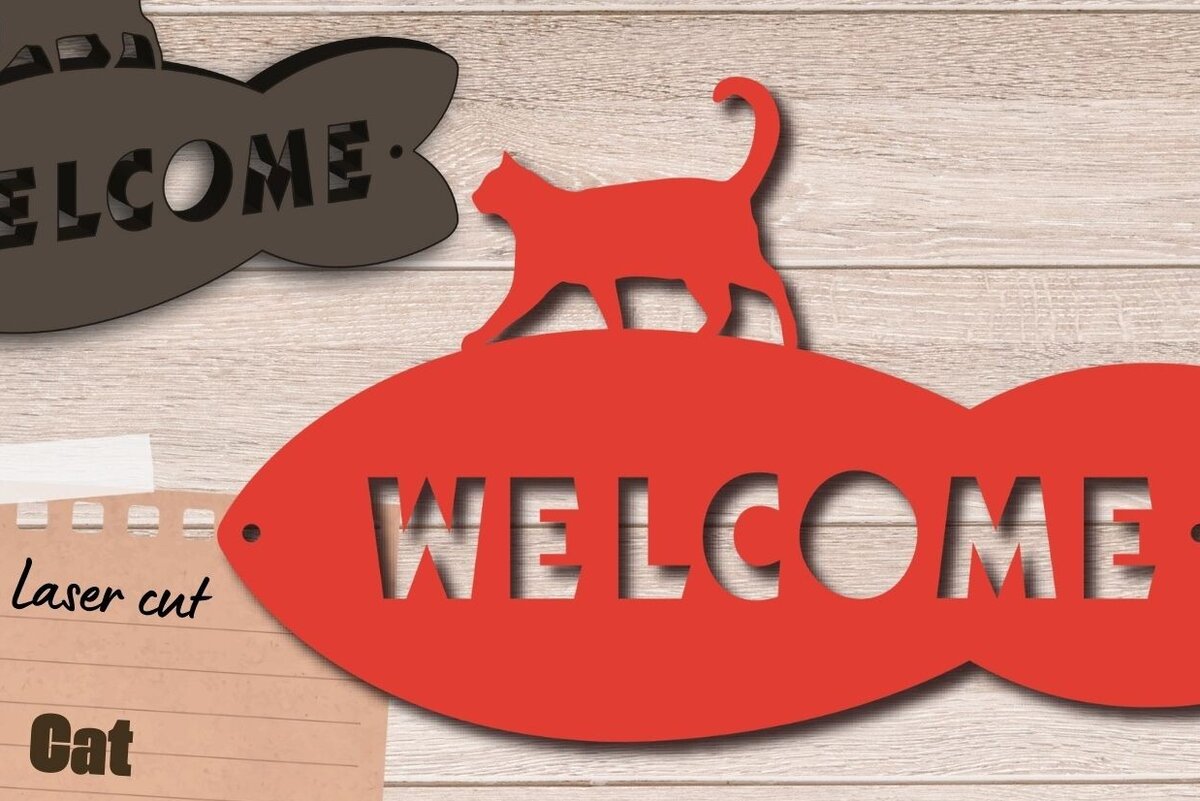 Intra απο ξύλο plywood 3mm-4mm πάχος Σημάδι καλωσορίσματος γάτας, πινακίδα πόρτας εραστή της γάτας Δίασταση 30x20 cm INTRAFABR-86388543