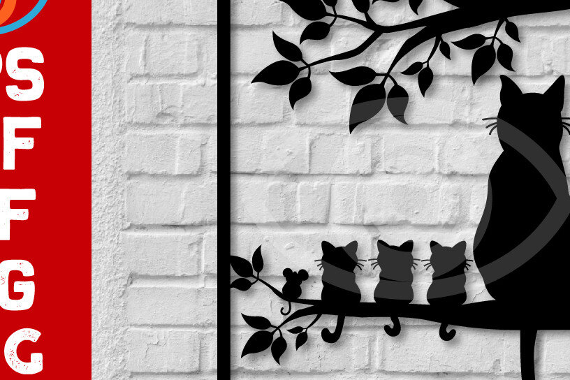 Intra απο ξύλο plywood 3mm-4mm πάχος Cat with Baby Cat Metal Cat Wall Art, Ca Δίασταση 40x40 cm INTRAFABR-65091757
