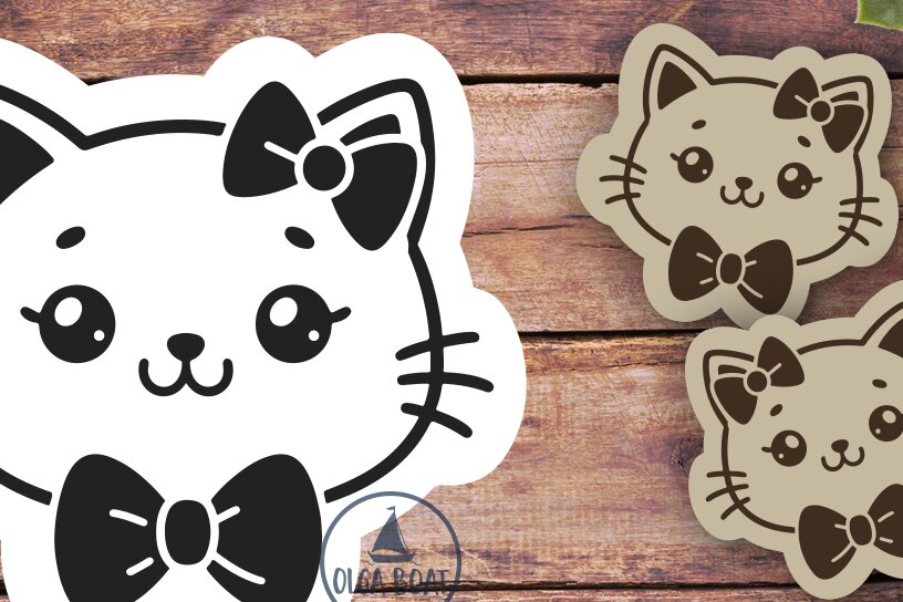 Σετ των 3 Intra απο ξύλο plywood 3mm-4mm πάχος Γάτα με Φιόγκο Σκουλαρίκια | Χαρακτική με λέιζερ Δίασταση 3x3 cm INTRAFABR-119539615