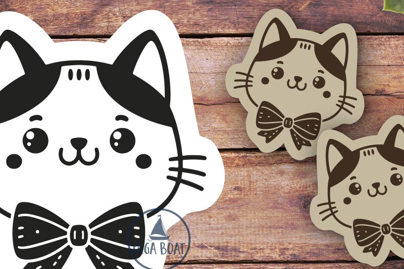 Σετ των 3 Intra απο ξύλο plywood 3mm-4mm πάχος Γάτα με Φιόγκο Σκουλαρίκια |  Glowforge Δίασταση 3x3 cm INTRAFABR-119489311