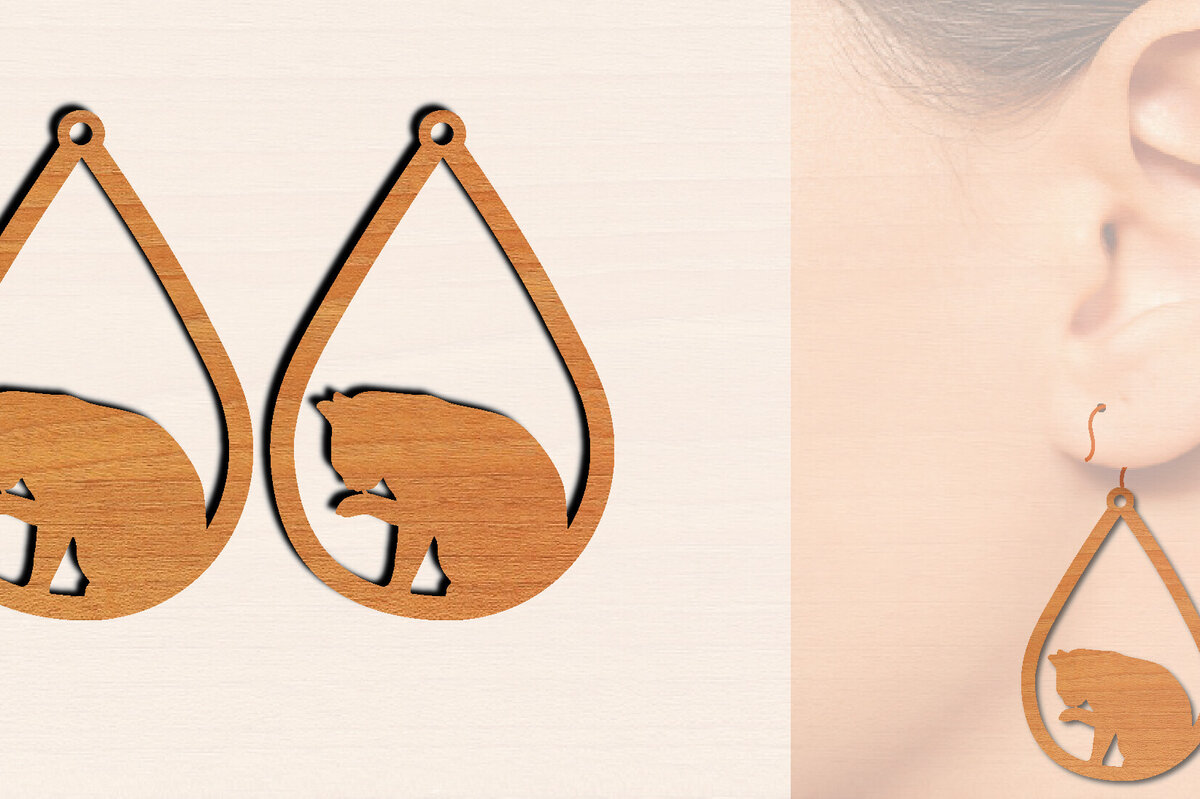 Σετ των 3 Intra απο ξύλο plywood 3mm-4mm πάχος Ξύλινα σκουλαρίκια γάτας με Δίασταση 3x3 cm INTRAFABR-100199068