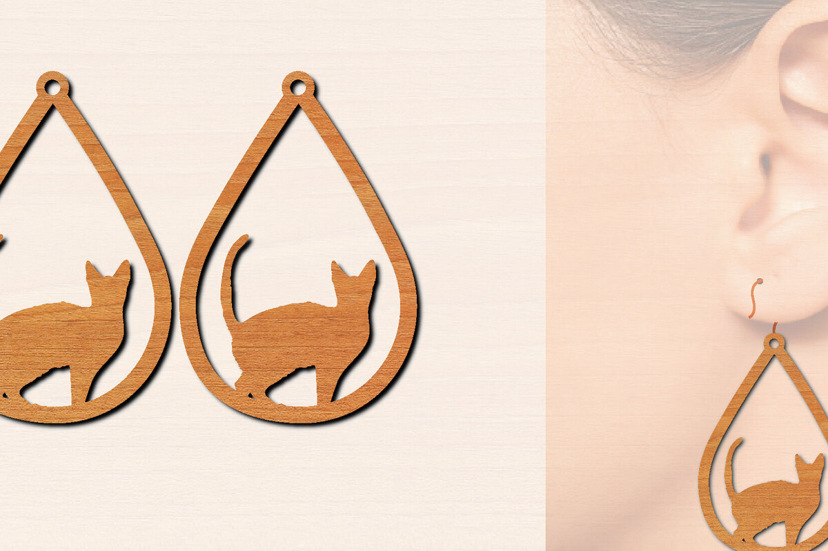 Σετ των 3 Intra απο ξύλο plywood 3mm-4mm πάχος Ξύλινα σκουλαρίκια γάτας με Δίασταση 3x3 cm INTRAFABR-100199117