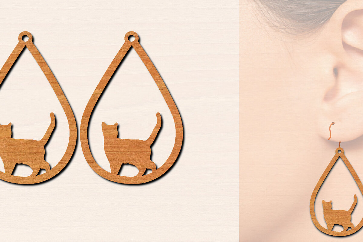 Σετ των 3 Intra απο ξύλο plywood 3mm-4mm πάχος Ξύλινα σκουλαρίκια γάτας με Δίασταση 3x3 cm INTRAFABR-100199158