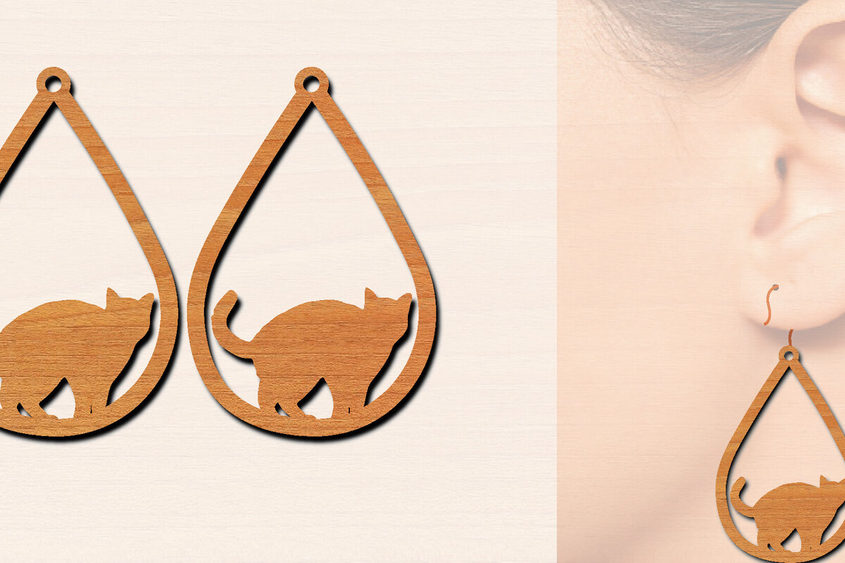 Σετ των 3 Intra απο ξύλο plywood 3mm-4mm πάχος Ξύλινα σκουλαρίκια γάτας με Δίασταση 3x3 cm INTRAFABR-100199322