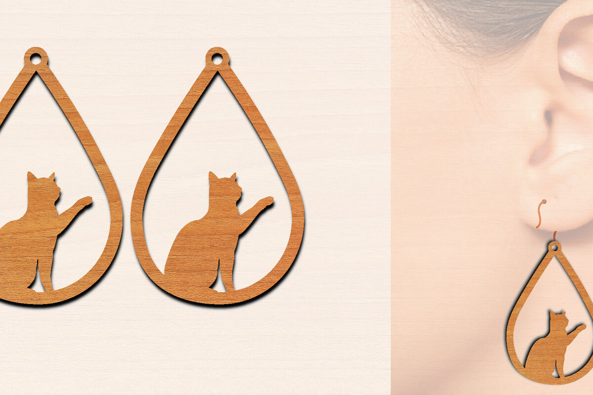 Σετ των 3 Intra απο ξύλο plywood 3mm-4mm πάχος Ξύλινα σκουλαρίκια γάτας με Δίασταση 3x3 cm INTRAFABR-100199425