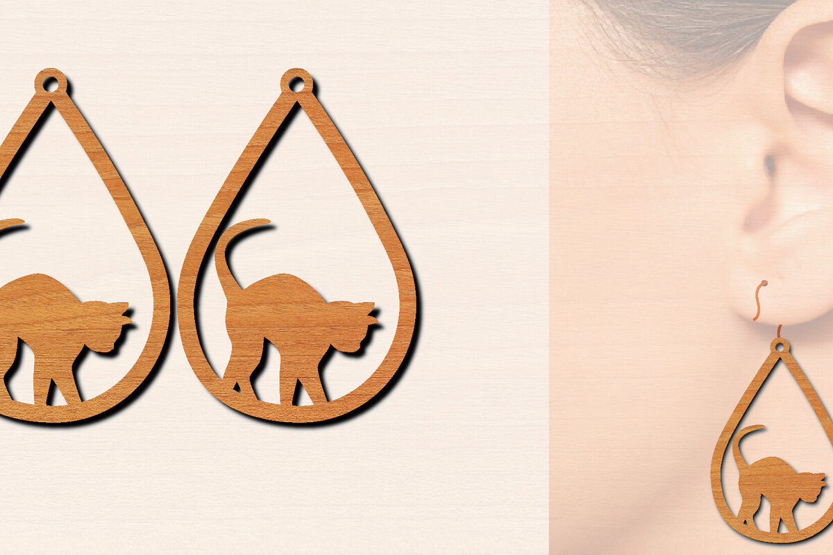 Σετ των 3 Intra απο ξύλο plywood 3mm-4mm πάχος Ξύλινα σκουλαρίκια γάτας με Δίασταση 3x3 cm INTRAFABR-100199502