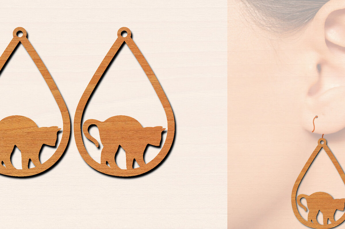 Σετ των 3 Intra απο ξύλο plywood 3mm-4mm πάχος Ξύλινα σκουλαρίκια γάτας με Δίασταση 3x3 cm INTRAFABR-100199558