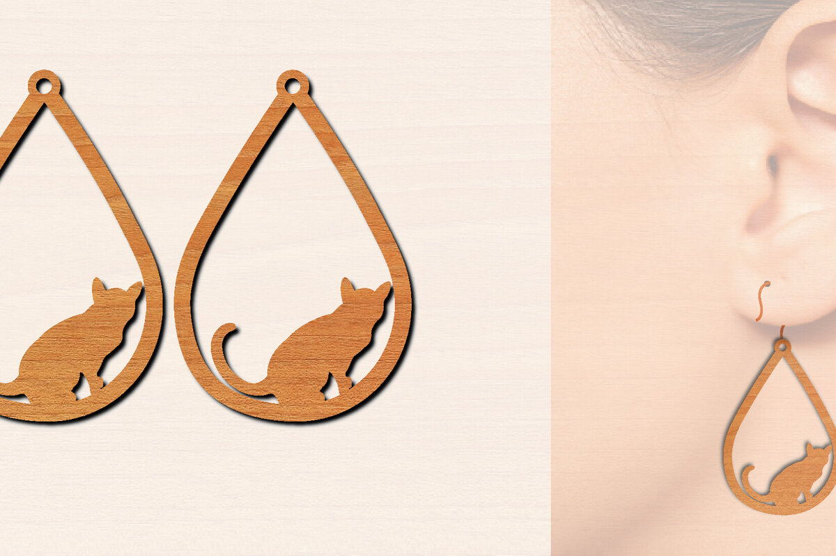 Σετ των 3 Intra απο ξύλο plywood 3mm-4mm πάχος Ξύλινα σκουλαρίκια γάτας με Δίασταση 3x3 cm INTRAFABR-100198478