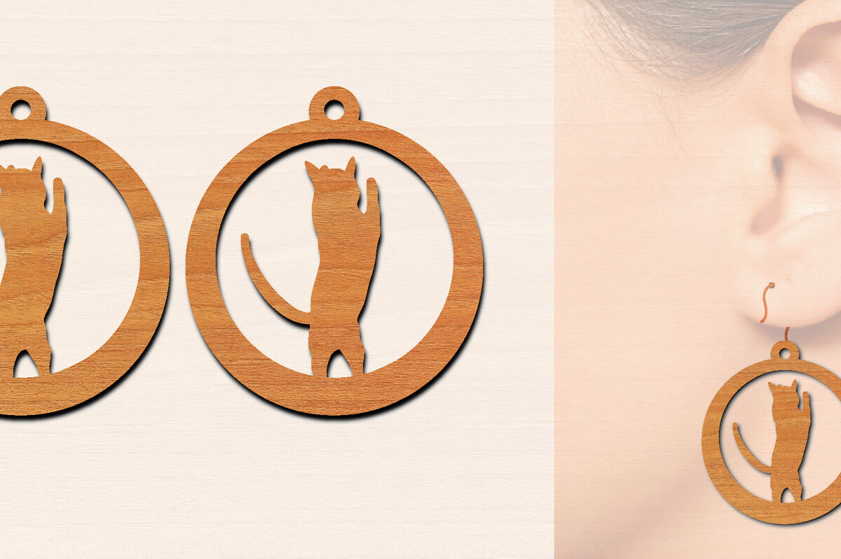 Σετ των 3 Intra απο ξύλο plywood 3mm-4mm πάχος Ξύλινα σκουλαρίκια γάτας με Δίασταση 3x3 cm INTRAFABR-100199908