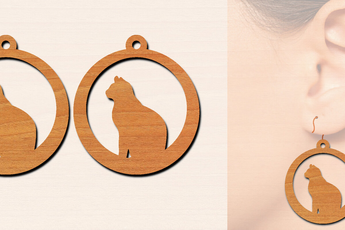 Σετ των 3 Intra απο ξύλο plywood 3mm-4mm πάχος Ξύλινα σκουλαρίκια γάτας με Δίασταση 3x3 cm INTRAFABR-100200156