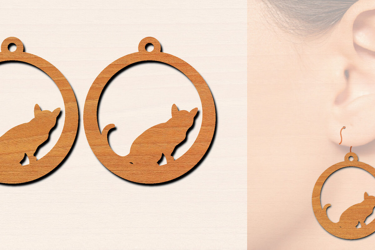 Σετ των 3 Intra απο ξύλο plywood 3mm-4mm πάχος Ξύλινα σκουλαρίκια γάτας με Δίασταση 3x3 cm INTRAFABR-100200410