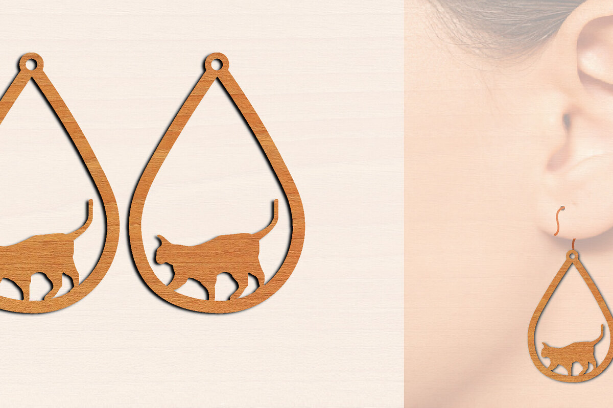 Σετ των 3 Intra απο ξύλο plywood 3mm-4mm πάχος Ξύλινα σκουλαρίκια γάτας με Δίασταση 3x3 cm INTRAFABR-100198563