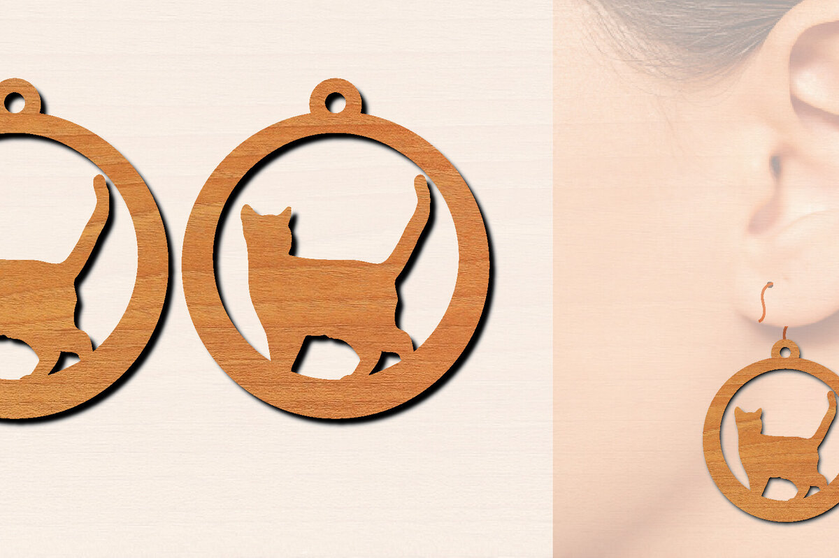 Σετ των 3 Intra απο ξύλο plywood 3mm-4mm πάχος Ξύλινα σκουλαρίκια γάτας με Δίασταση 3x3 cm INTRAFABR-100200478