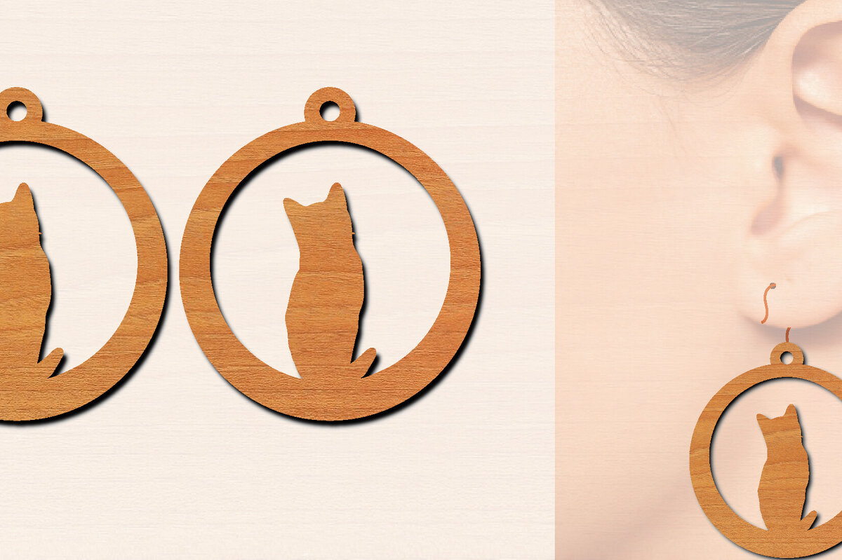 Σετ των 3 Intra απο ξύλο plywood 3mm-4mm πάχος Ξύλινα σκουλαρίκια γάτας με Δίασταση 3x3 cm INTRAFABR-100200610