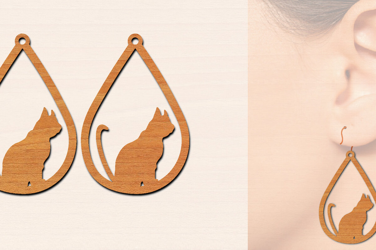 Σετ των 3 Intra απο ξύλο plywood 3mm-4mm πάχος Ξύλινα σκουλαρίκια γάτας με Δίασταση 3x3 cm INTRAFABR-100198620