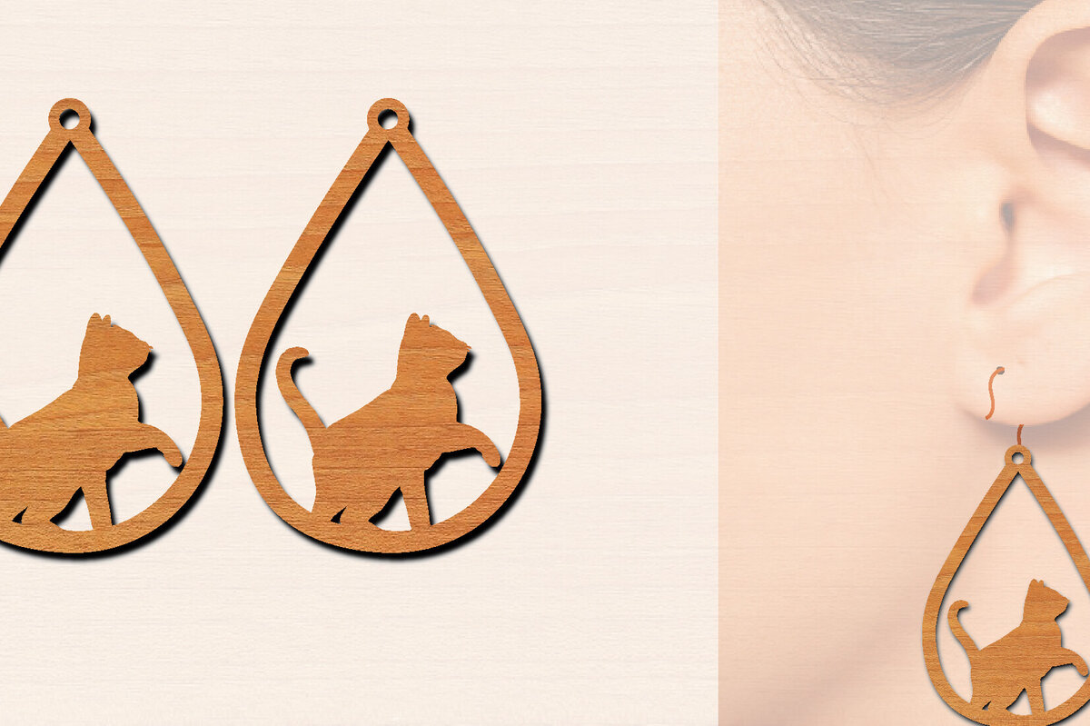 Σετ των 3 Intra απο ξύλο plywood 3mm-4mm πάχος Ξύλινα σκουλαρίκια γάτας με Δίασταση 3x3 cm INTRAFABR-100198741