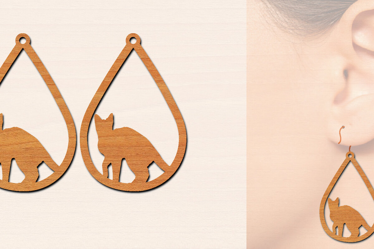 Σετ των 3 Intra απο ξύλο plywood 3mm-4mm πάχος Ξύλινα σκουλαρίκια γάτας με Δίασταση 3x3 cm INTRAFABR-100198788