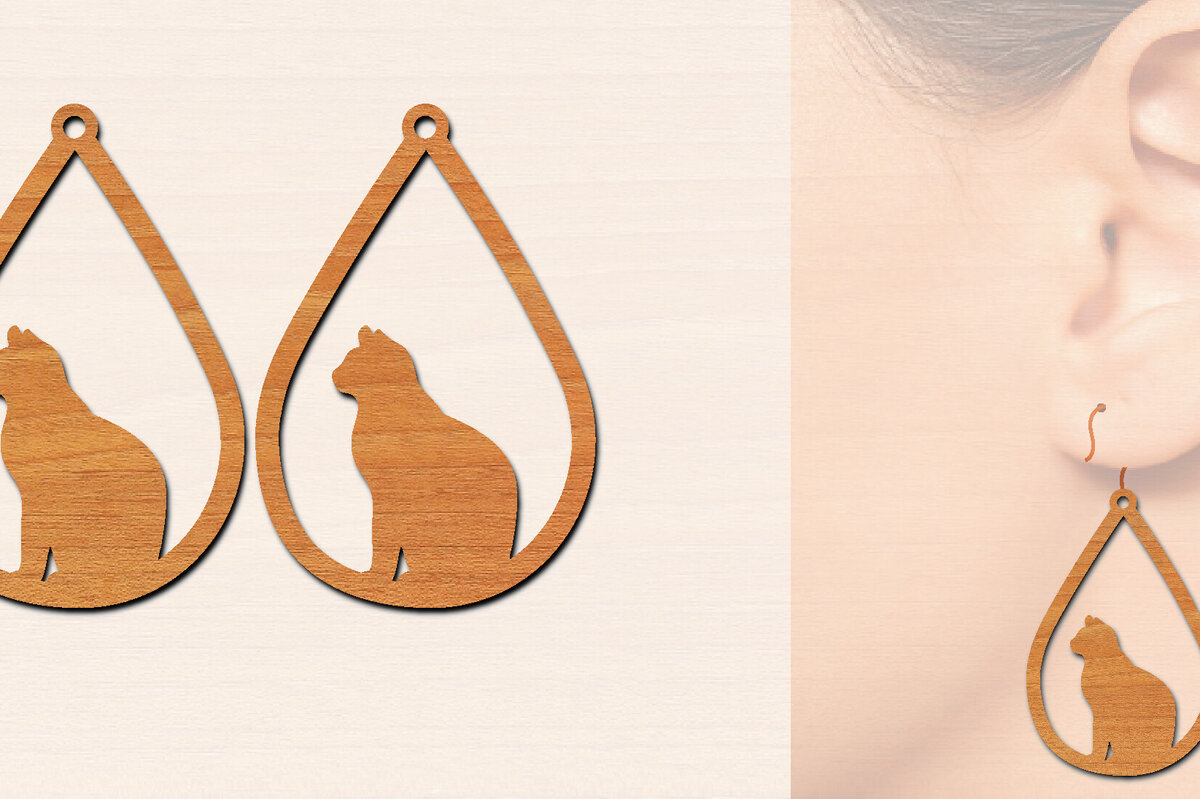 Σετ των 3 Intra απο ξύλο plywood 3mm-4mm πάχος Ξύλινα σκουλαρίκια γάτας με Δίασταση 3x3 cm INTRAFABR-100198894