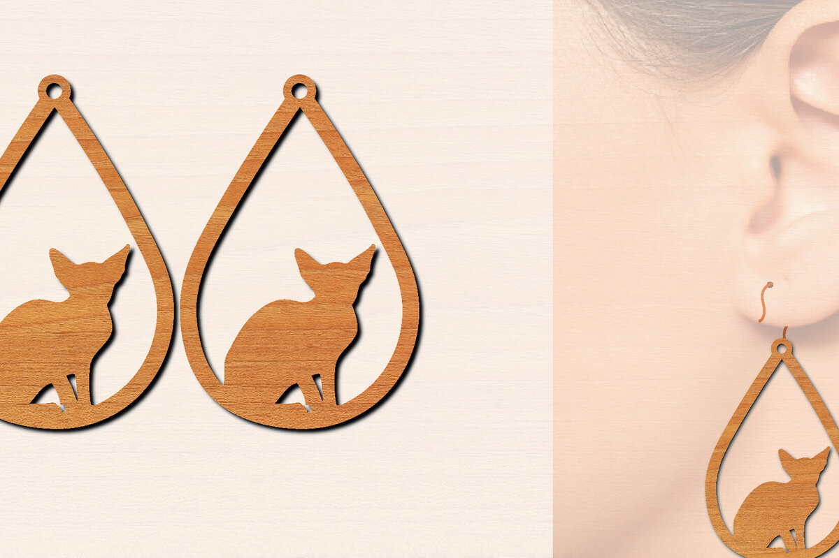 Σετ των 3 Intra απο ξύλο plywood 3mm-4mm πάχος Ξύλινα σκουλαρίκια γάτας με Δίασταση 3x3 cm INTRAFABR-100199014