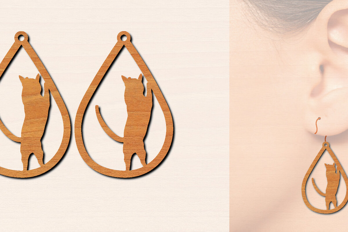 Σετ των 3 Intra απο ξύλο plywood 3mm-4mm πάχος Ξύλινα Σκουλαρίκια Cat Δίασταση 3x3 cm INTRAFABR-100198444