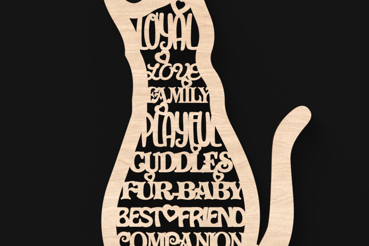 Intra απο ξύλο plywood 3mm-4mm πάχος κοπής με λέιζερ σημάδι Cat Words Δίασταση 30x30 cm INTRAFABR-103710729