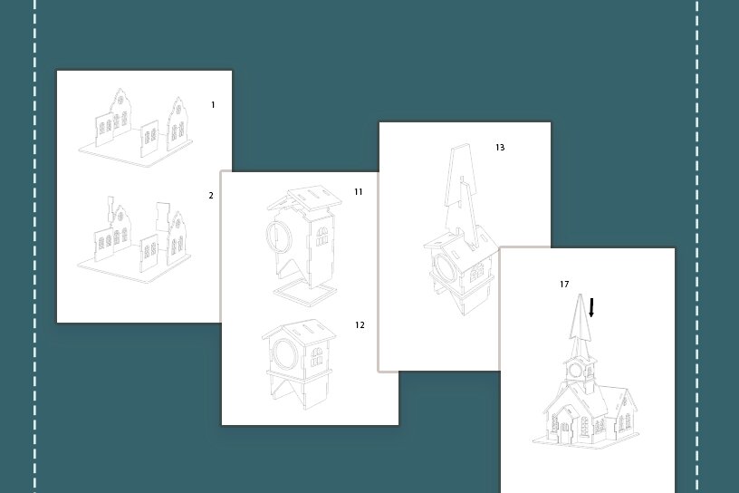 Σετ των 2 Intra απο ξύλο plywood 3mm-4mm πάχος Καθολική εκκλησία τρισδιάστατο πρότυπο Δίασταση 15x15 cm INTRAFABR-121750515