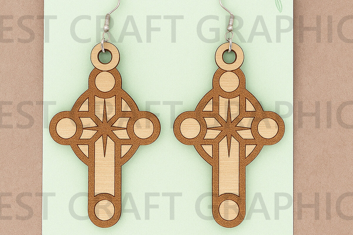 Σετ των 3 Intra απο ξύλο plywood 3mm-4mm πάχος Σκουλαρίκια Catholic Cross Cut  Δίασταση 3x3 cm INTRAFABR-124747896