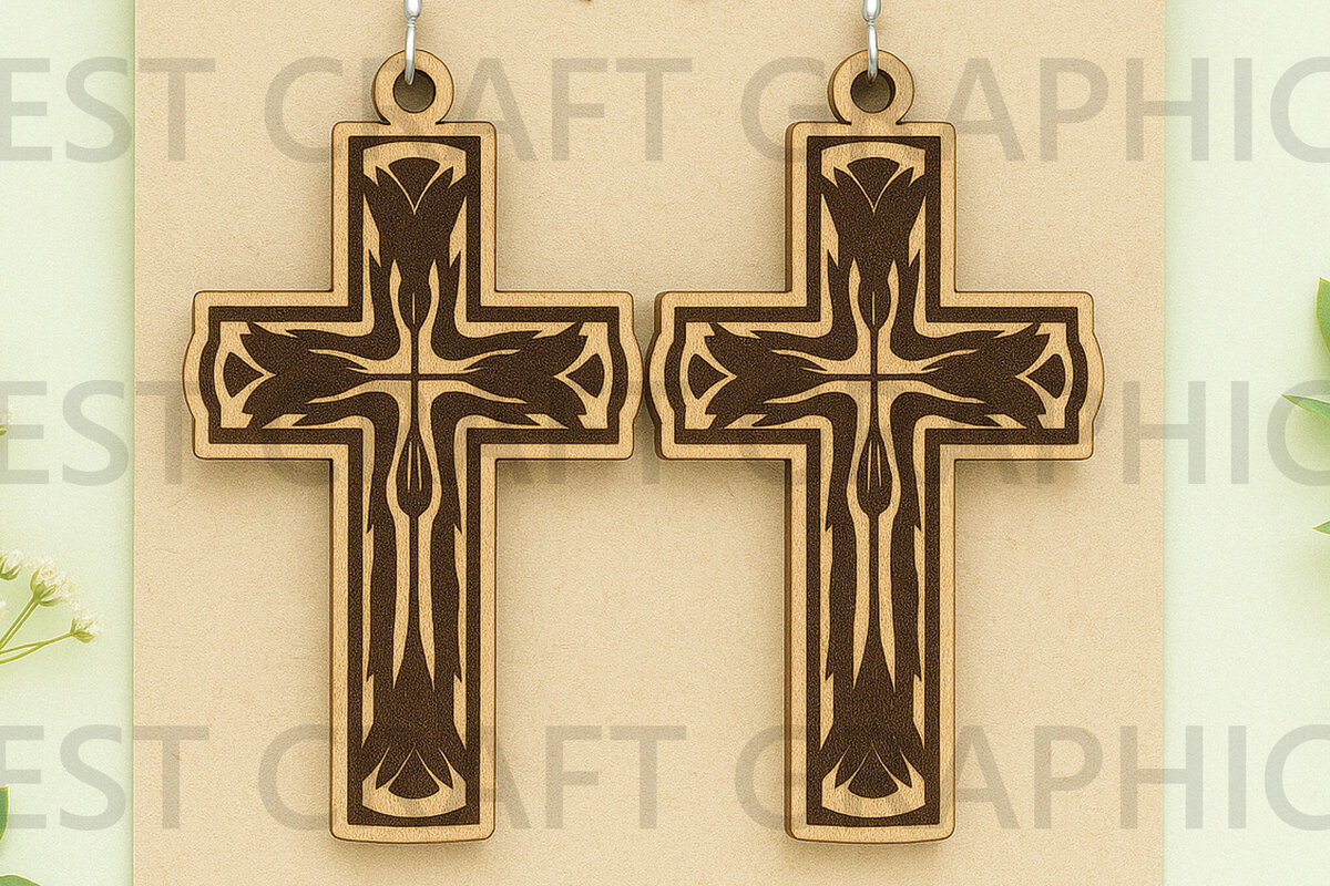Σετ των 3 Intra απο ξύλο plywood 3mm-4mm πάχος Σκουλαρίκια Catholic Cross –  Δίασταση 3x3 cm INTRAFABR-124681795