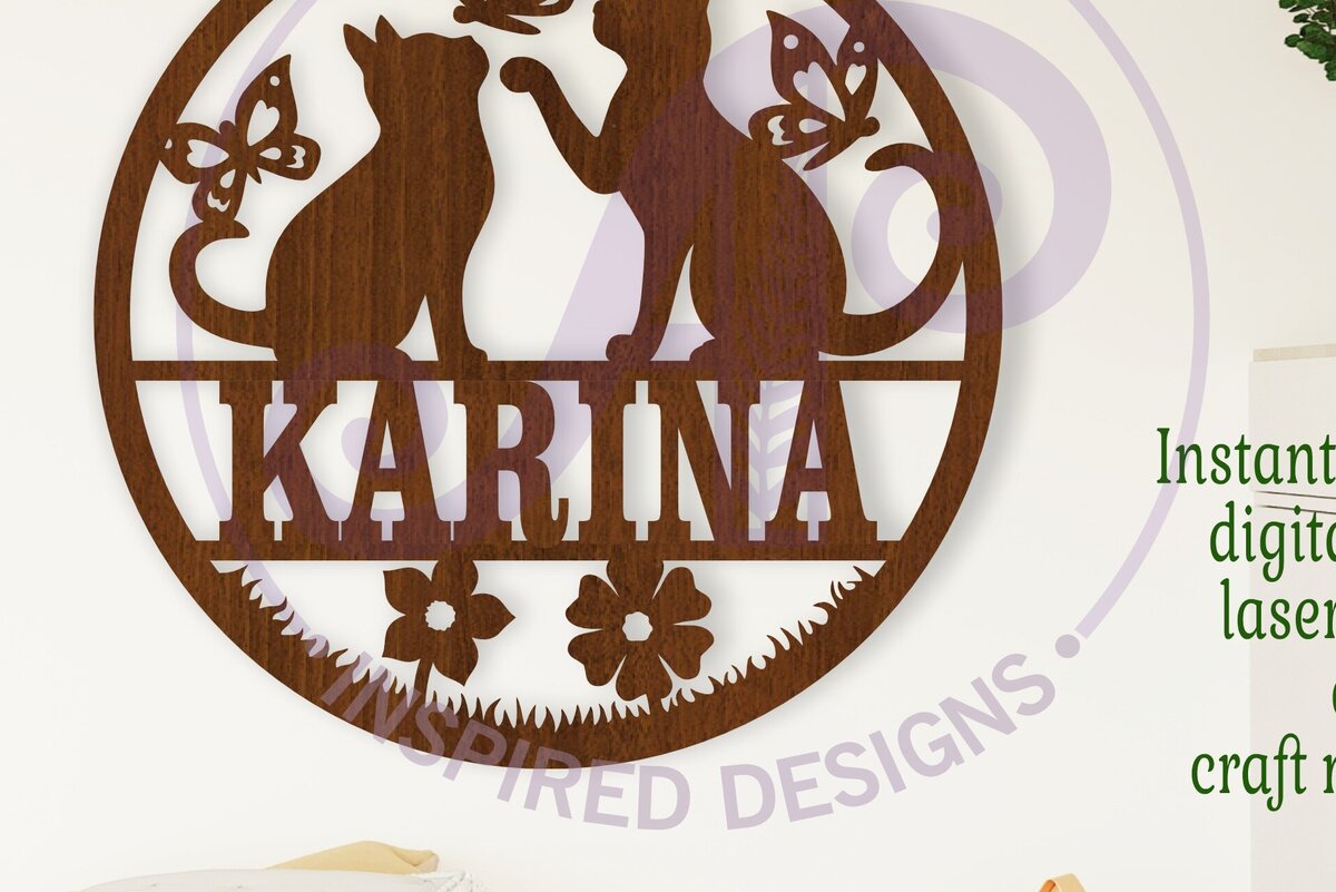 Σετ των 3 Intra απο ξύλο plywood 3mm-4mm πάχος Γάτες και πεταλούδες όνομα  Δίασταση 6x6 cm INTRAFABR-108407946