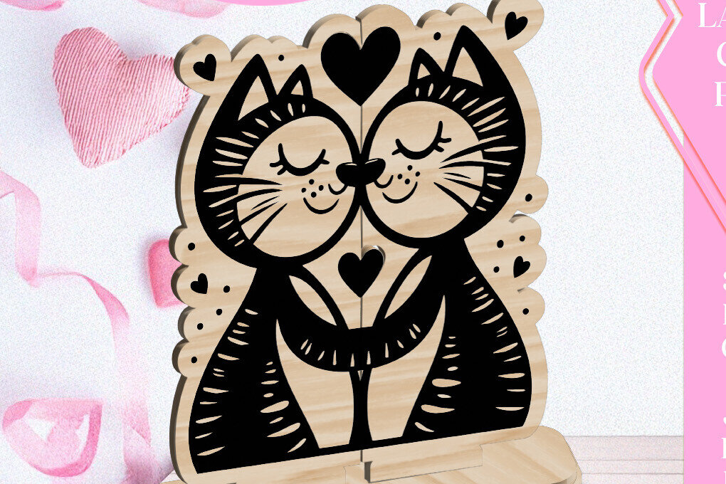 Σετ των 3 Intra απο ξύλο plywood 3mm-4mm πάχος Οι γάτες λατρεύουν το στολίδι του Αγίου Βαλεντίνου Κόψιμο με λέιζερ Δίασταση 3x3 cm INTRAFABR-113267930