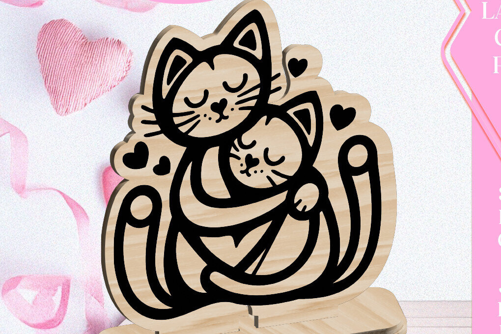 Σετ των 3 Intra απο ξύλο plywood 3mm-4mm πάχος Οι γάτες λατρεύουν το στολίδι του Αγίου Βαλεντίνου Κόψιμο με λέιζερ Δίασταση 3x3 cm INTRAFABR-113268019