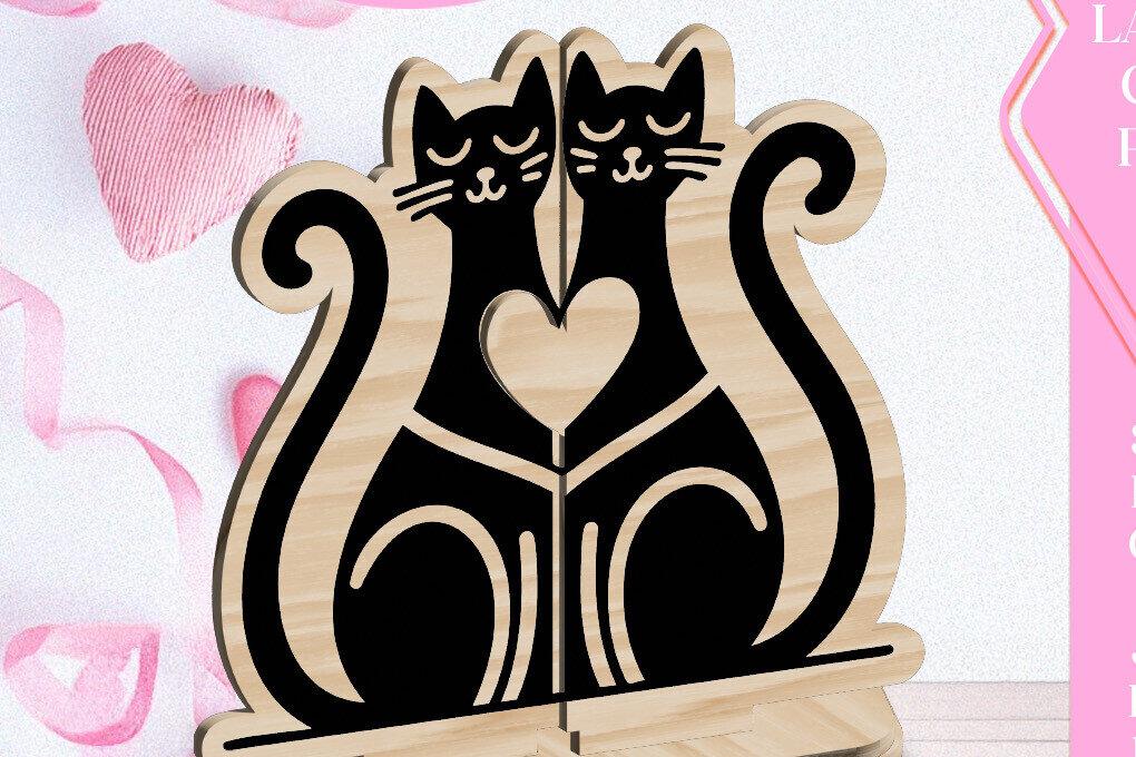 Σετ των 3 Intra απο ξύλο plywood 3mm-4mm πάχος Οι γάτες λατρεύουν το στολίδι του Αγίου Βαλεντίνου Κόψιμο με λέιζερ Δίασταση 3x3 cm INTRAFABR-113268096
