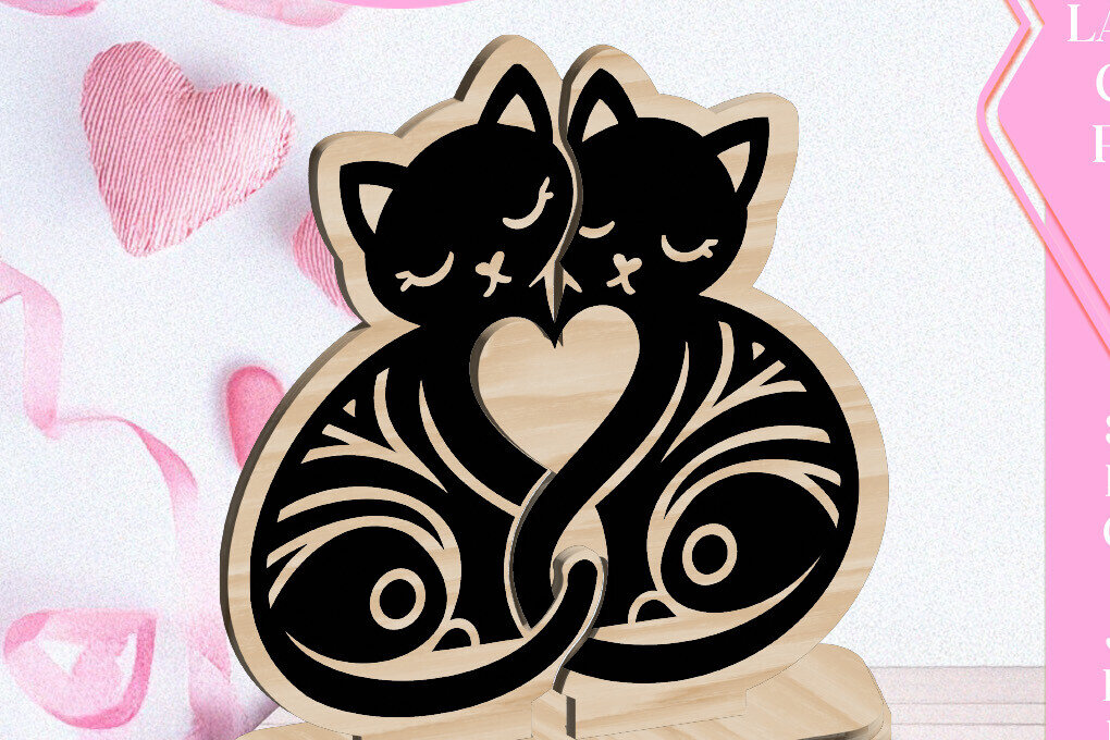 Σετ των 3 Intra απο ξύλο plywood 3mm-4mm πάχος Οι γάτες λατρεύουν το στολίδι του Αγίου Βαλεντίνου Κόψιμο με λέιζερ Δίασταση 3x3 cm INTRAFABR-113351356