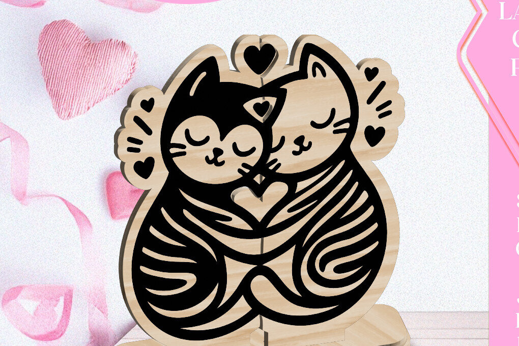Σετ των 3 Intra απο ξύλο plywood 3mm-4mm πάχος Οι γάτες λατρεύουν το στολίδι του Αγίου Βαλεντίνου Κόψιμο με λέιζερ Δίασταση 3x3 cm INTRAFABR-113351473
