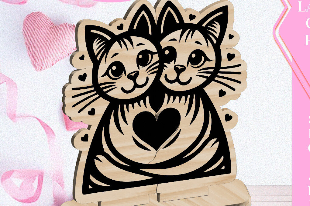 Σετ των 3 Intra απο ξύλο plywood 3mm-4mm πάχος Οι γάτες λατρεύουν το στολίδι του Αγίου Βαλεντίνου Κόψιμο με λέιζερ Δίασταση 3x3 cm INTRAFABR-113267671