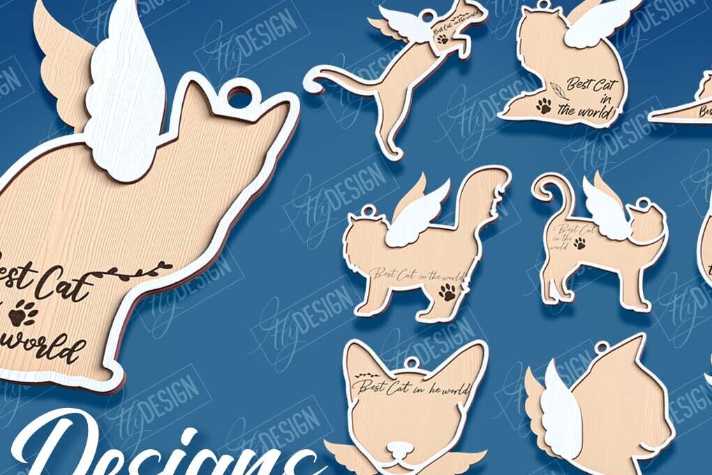 Σετ των 3 Intra απο ξύλο plywood 3mm-4mm πάχος Δέσμη στολίδι αναμνηστικών γατών Δίασταση 8x8 cm INTRAFABR-95715906