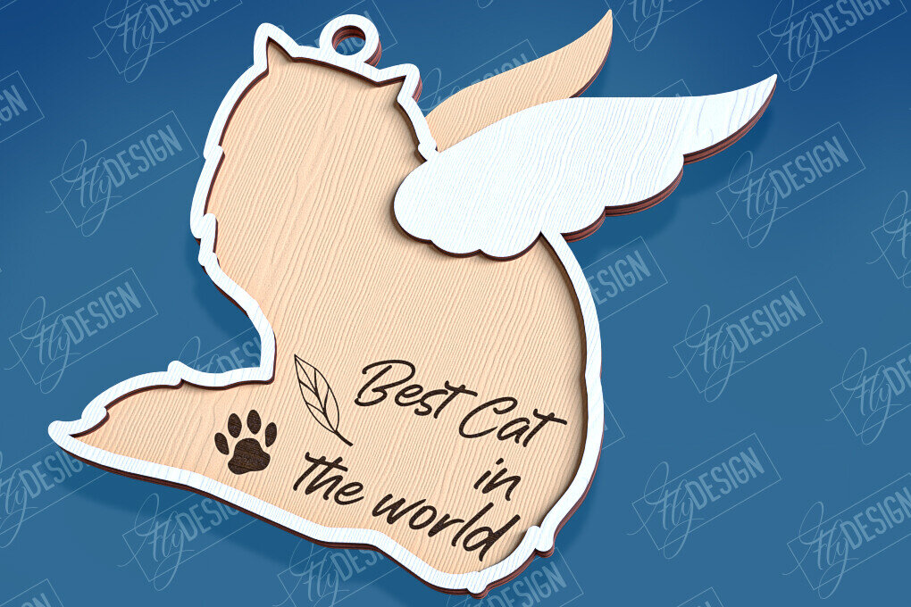 Σετ των 3 Intra απο ξύλο plywood 3mm-4mm πάχος Σχέδιο κοπής με λέιζερ αναμνηστικό στολίδι για γάτες Δίασταση 8x8 cm INTRAFABR-95715515