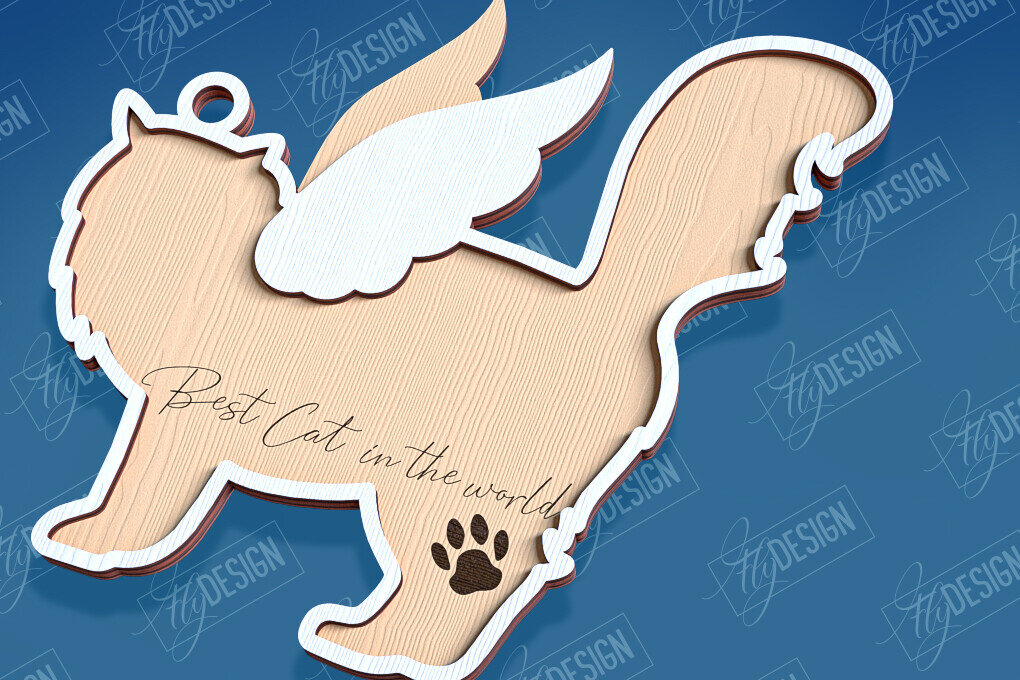 Σετ των 3 Intra απο ξύλο plywood 3mm-4mm πάχος Σχέδιο κοπής με λέιζερ αναμνηστικό στολίδι για γάτες Δίασταση 8x8 cm INTRAFABR-95715526