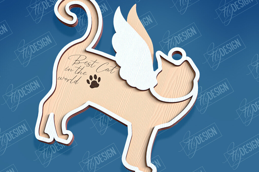 Σετ των 3 Intra απο ξύλο plywood 3mm-4mm πάχος Σχέδιο κοπής με λέιζερ αναμνηστικό στολίδι για γάτες Δίασταση 8x8 cm INTRAFABR-95715536