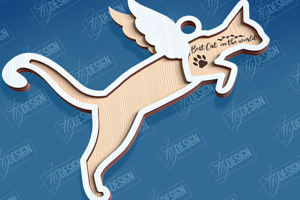 Σετ των 3 Intra απο ξύλο plywood 3mm-4mm πάχος Σχέδιο κοπής με λέιζερ αναμνηστικό στολίδι για γάτες Δίασταση 8x8 cm INTRAFABR-95715558