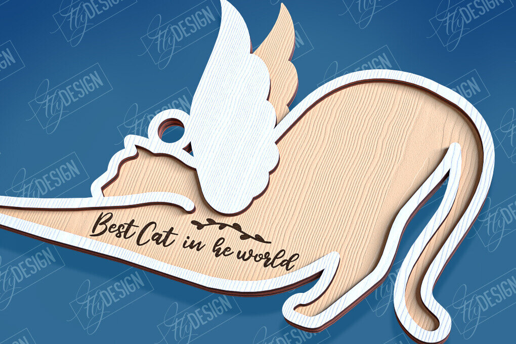 Σετ των 3 Intra απο ξύλο plywood 3mm-4mm πάχος Σχέδιο κοπής με λέιζερ αναμνηστικό στολίδι για γάτες Δίασταση 8x8 cm INTRAFABR-95715565