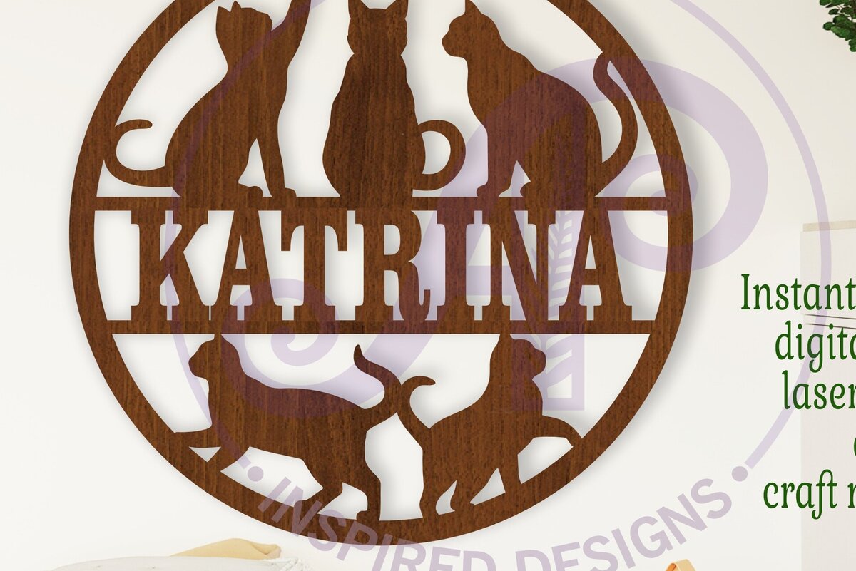 Σετ των 3 Intra απο ξύλο plywood 3mm-4mm πάχος Cats Name  Δίασταση 6x6 cm INTRAFABR-108738845