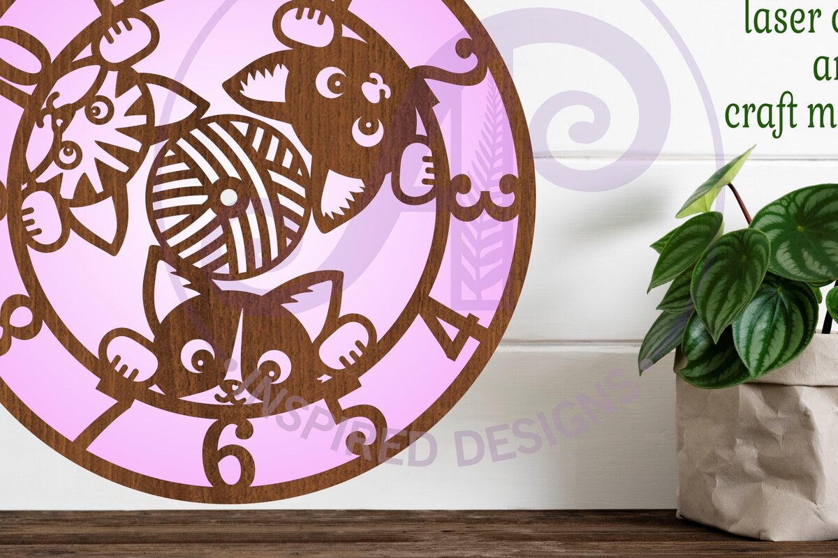 Σετ των 3 Intra απο ξύλο plywood 3mm-4mm πάχος Ρολόι τοίχου Cats  Cut , Δίασταση 8x8 cm INTRAFABR-87133013