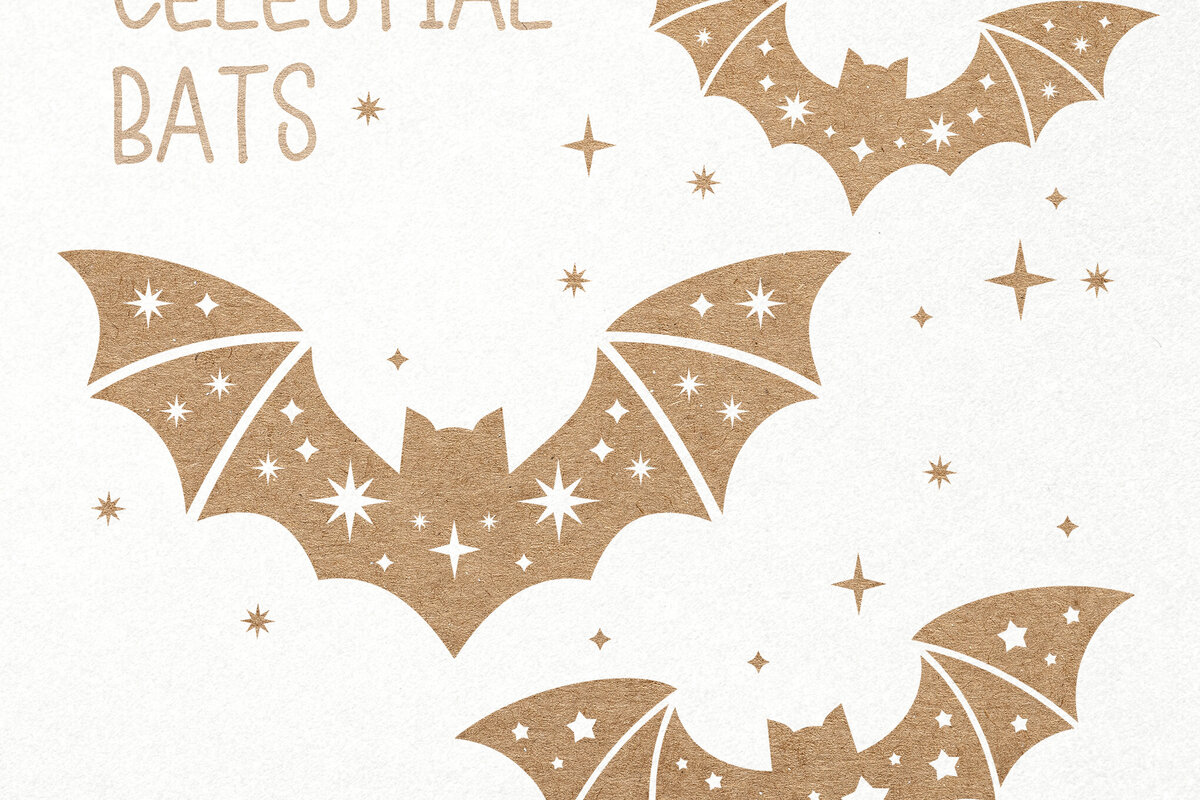 Σετ των 3 Intra απο ξύλο plywood 3mm-4mm πάχος Ουράνια Νυχτερίδα. Απόκριες Νυχτερίδες με αστέρια Δίασταση 7x7 cm INTRAFABR-106003958