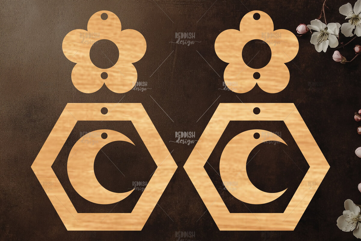 Σετ των 3 Intra απο ξύλο plywood 3mm-4mm πάχος Celestial Earrings Cut  Δίασταση 3x3 cm INTRAFABR-121280558